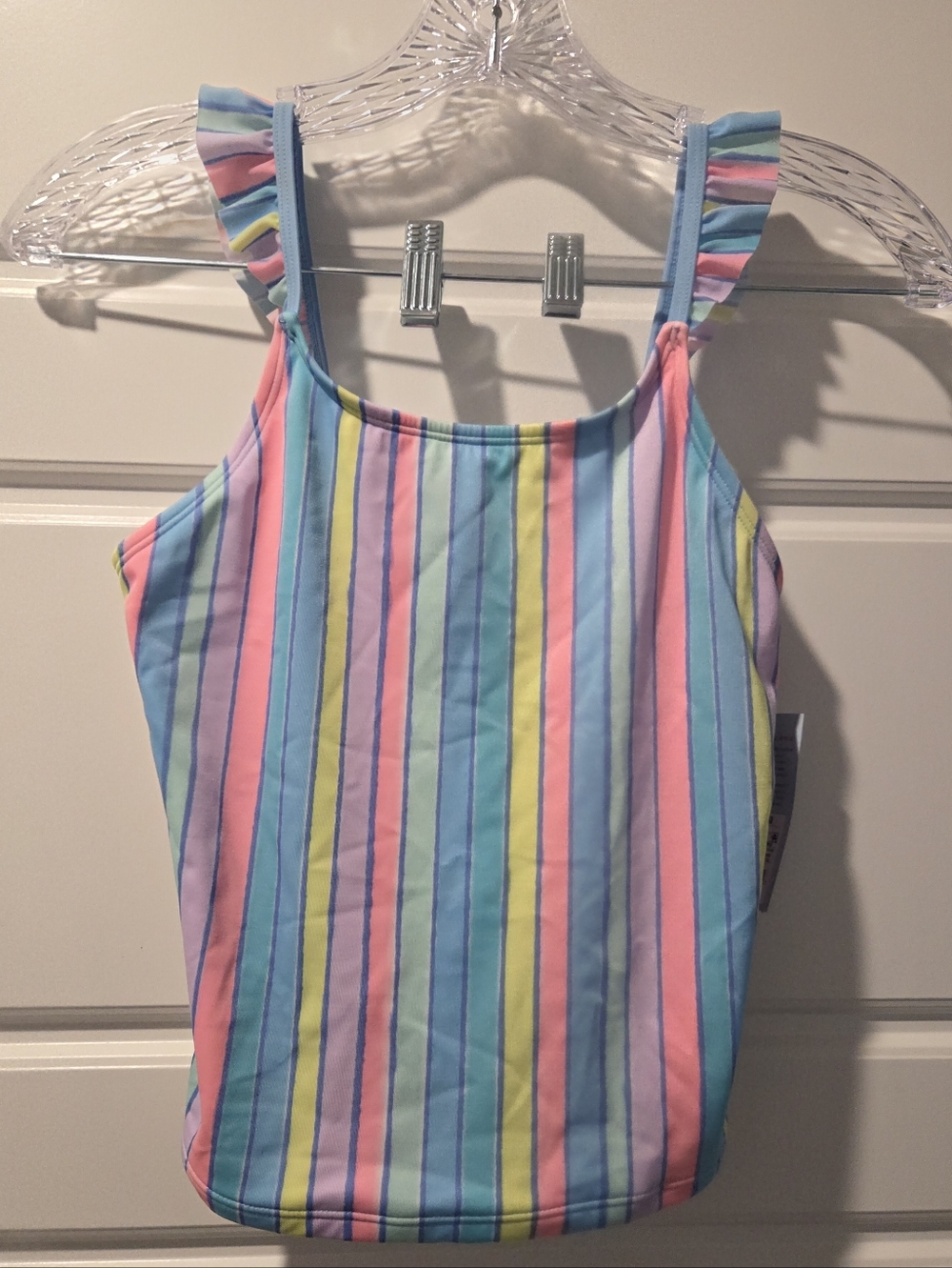 Cat & Jack Girls Pastel Striped Ruffle Strap Swim Top XL (14) Nwt